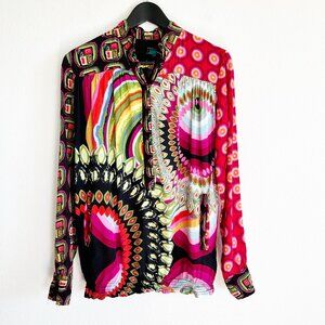Desigual Popover Top S Asian Face Geo Print Viscose Long Sleeve Artsy